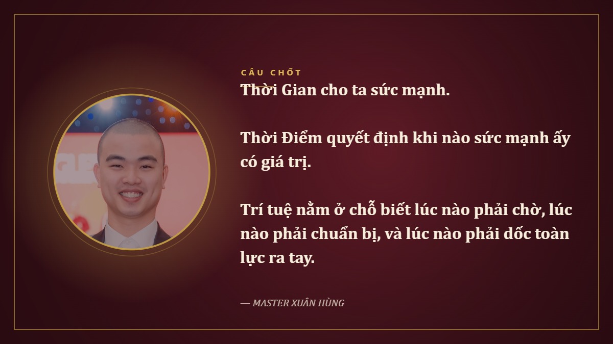 Thẻ câu chốt: Thời Gian cho ta sức mạnh, Thời Điểm quyết định khi nào sức mạnh ấy có giá trị
